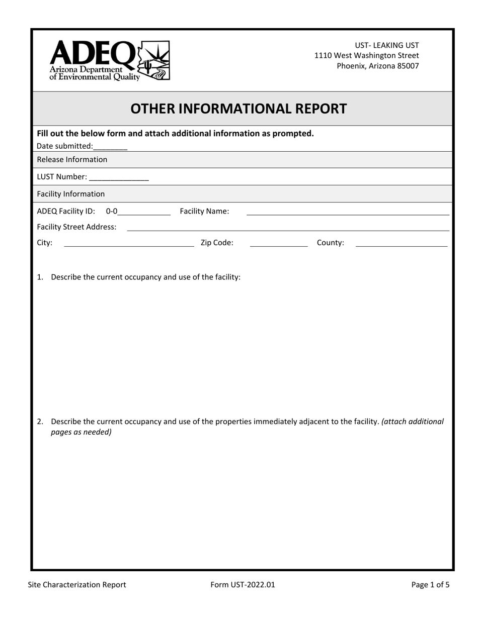 Site Characterization / Other Informational Report - Arizona, Page 1