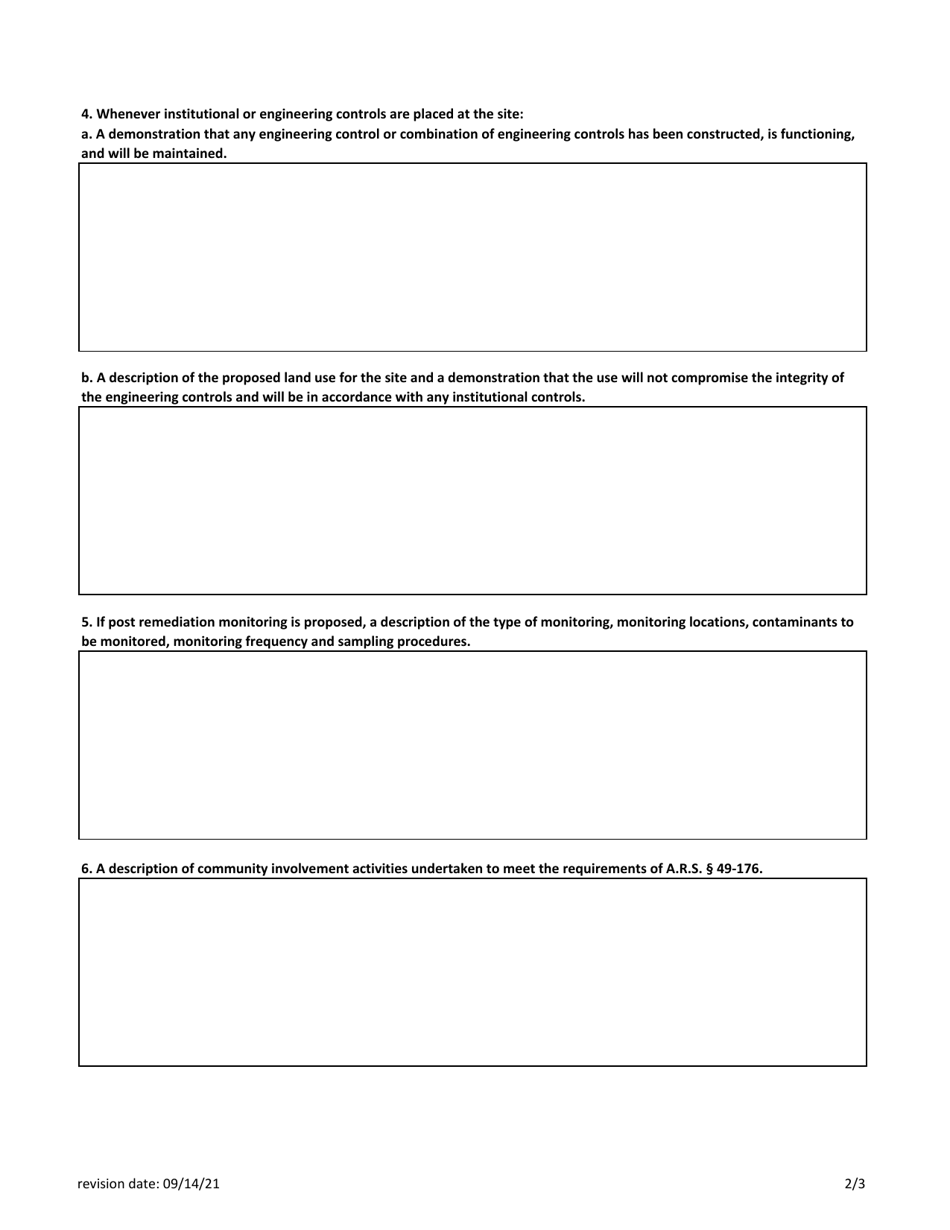 No Further Action Report / Conditional No Further Action Report - Voluntary Remediation Program - Arizona, Page 2