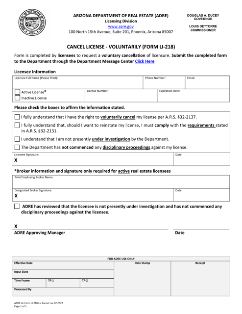 Form LI-218  Printable Pdf