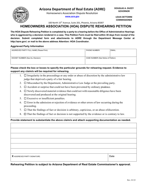 Homeowners Association (Hoa) Dispute Rehearing Petition - Arizona Download Pdf