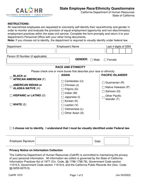 Form CALHR1070  Printable Pdf