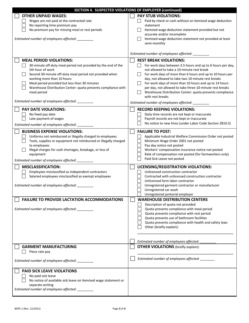 DLSE Form BOFE1 Download Fillable PDF or Fill Online Report of Labor ...