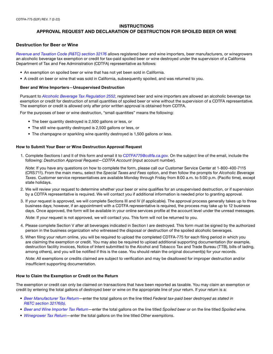 Form CDTFA-775 Approval Request and Declaration of Destruction for Spoiled Beer or Wine - California, Page 3
