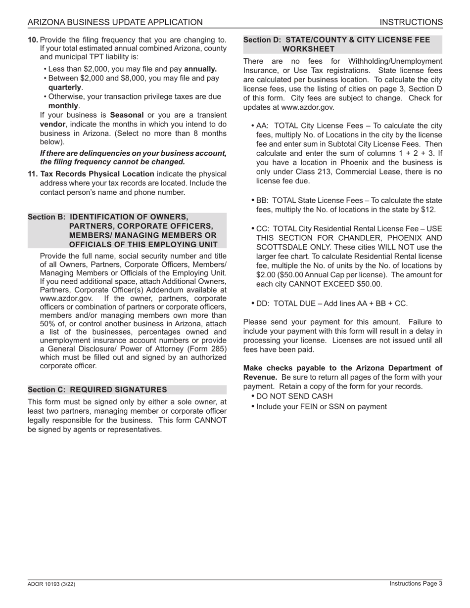Form ADOR10193 Business Account Update - Arizona, Page 6