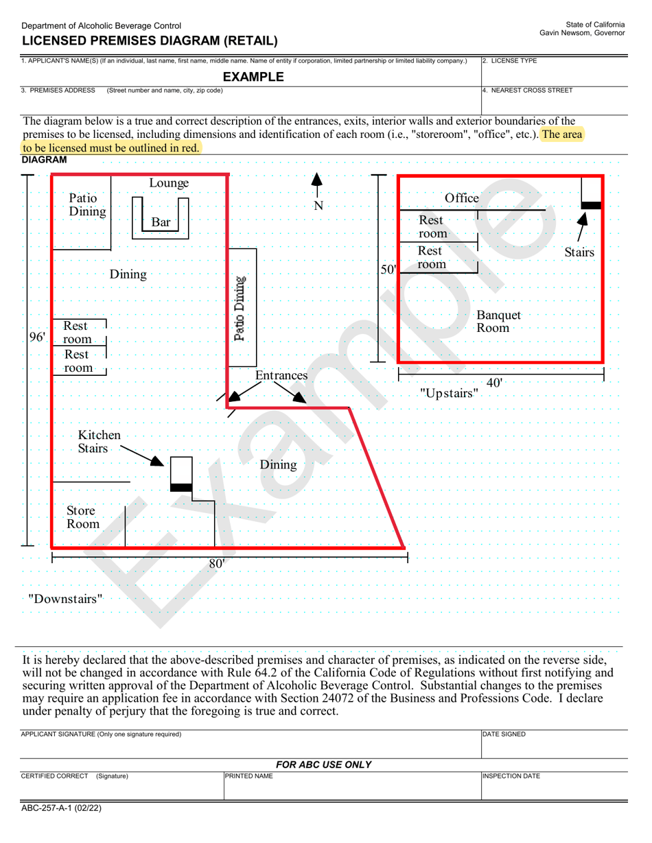 Form ABC-257-A-1 Licensed Premises Diagram (Retail) - Example - California, Page 1