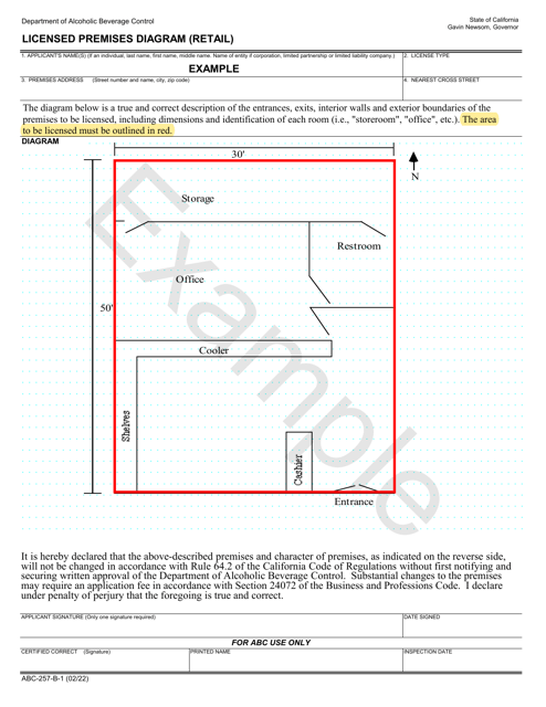 Form ABC-257-B-1 Licensed Premises Diagram (Retail) - Example - California
