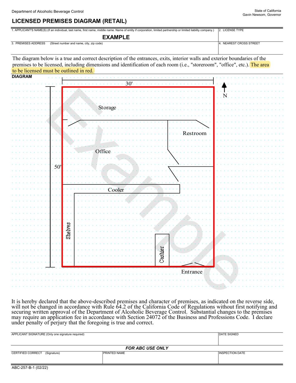 Form ABC-257-B-1 Licensed Premises Diagram (Retail) - Example - California, Page 1