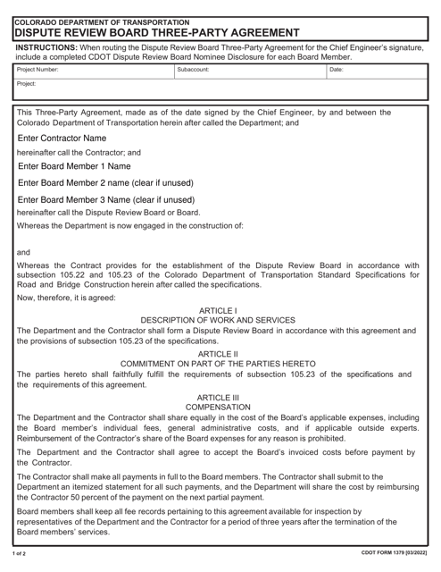CDOT Form 1379  Printable Pdf