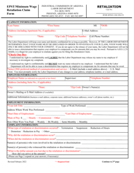 Form Labor_3307 Epst/Minimum Wage Retaliation Claim Form - Arizona