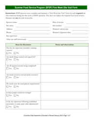 Document preview: Summer Food Service Program (Sfsp) First Week Site Visit Form - Connecticut