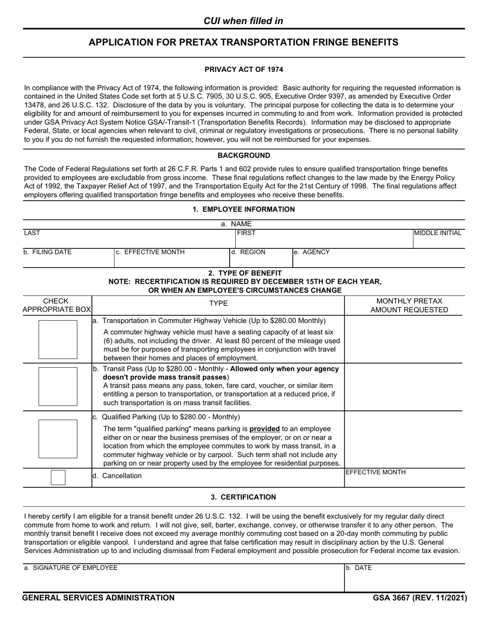 GSA Form 3667 Application for Pretax Transportation Fringe Benefits, Page 1