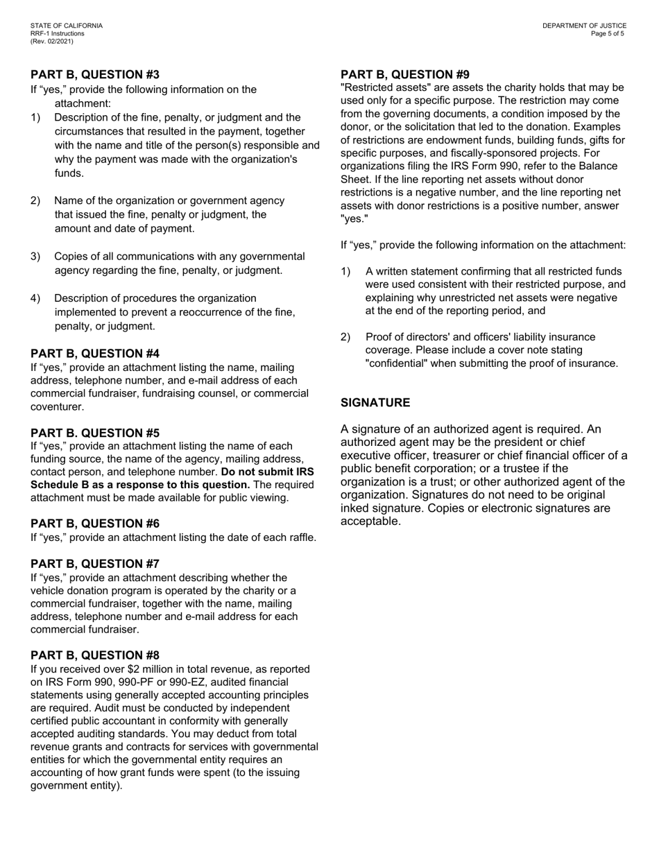 Form RRF-1 Annual Registration Renewal Fee Report to Attorney General of California - California, Page 5