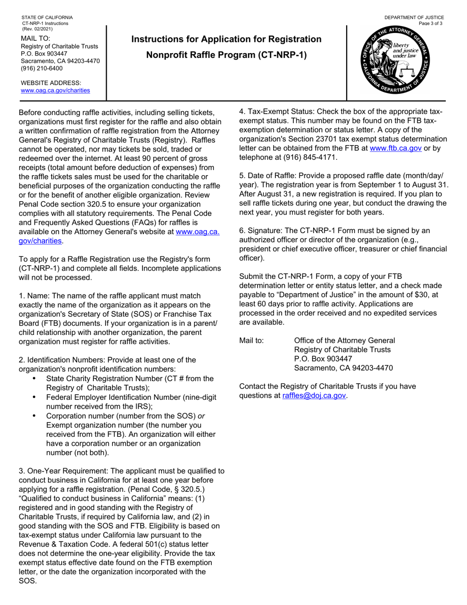 Form CT-NRP-1 Application for Registration - Nonprofit Raffle Program - California, Page 3