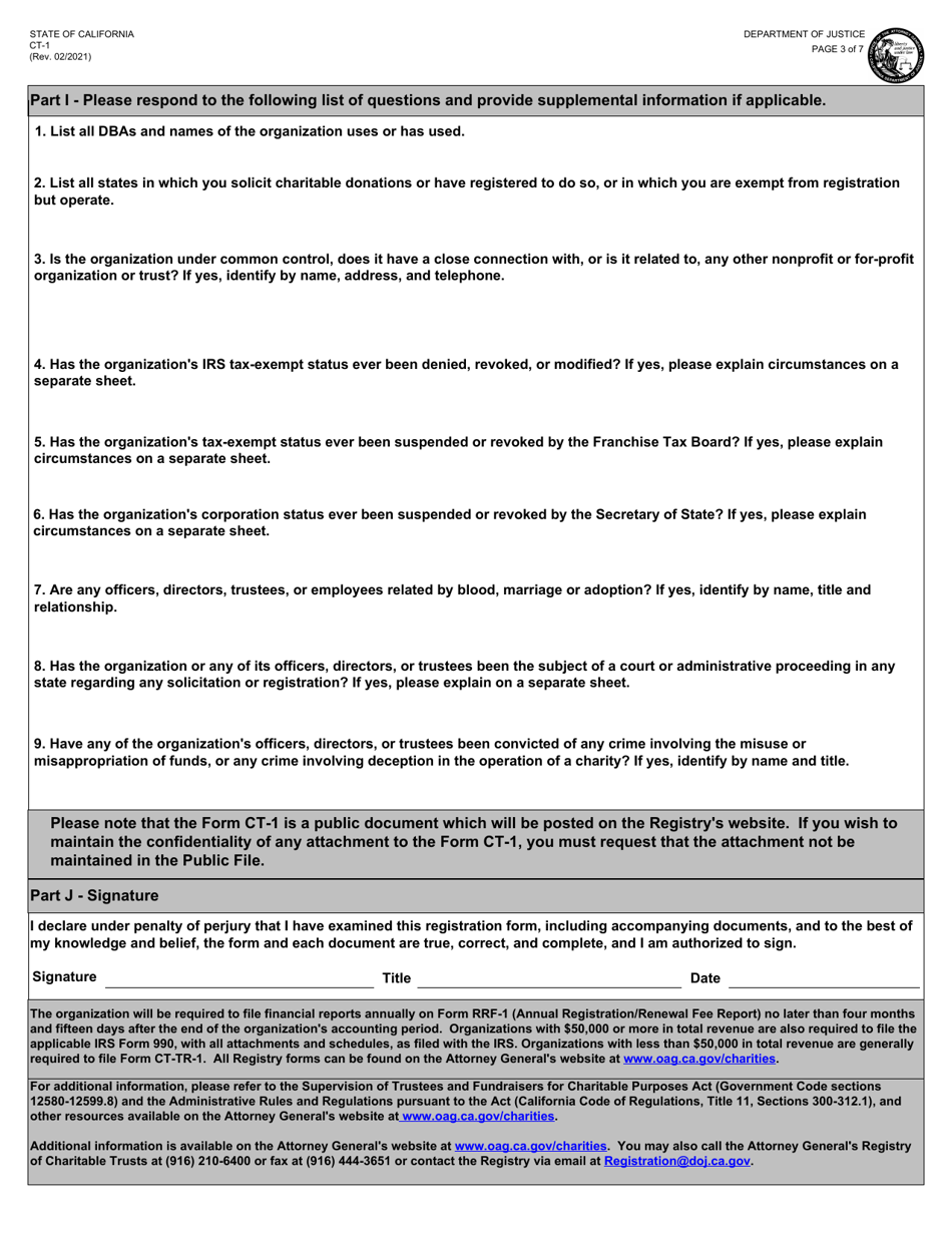 Form CT-1 Initial Registration Form - California, Page 3