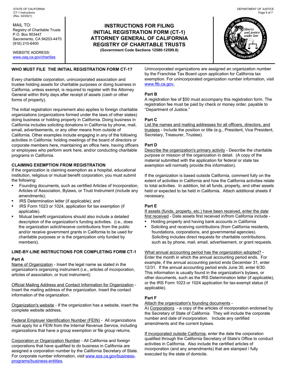 Form CT-1 Initial Registration Form - California, Page 5