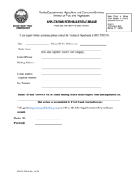 Document preview: Form FDACS-07014 Application for Hauler Database - Florida