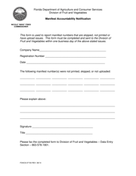 Document preview: Form FDACS-07150 Manifest Accountability Notification - Florida