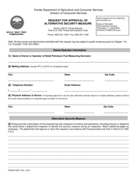Document preview: Form FDACS-03577 Request for Approval of Alternative Security Measure - Florida