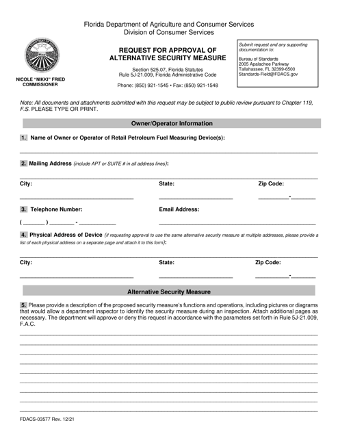 Form FDACS-03577  Printable Pdf