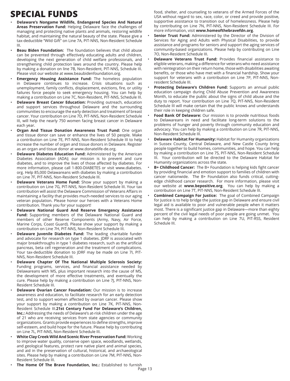 Instructions for Form PIT-NON Delaware Individual Non-resident Income Tax Return - Delaware, Page 13