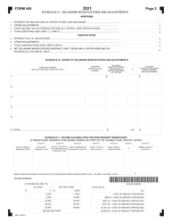 Form 400 Delaware Fiduciary Income Tax Return - Delaware, Page 2