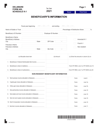Form 400 Schedule K-1 Beneficiary's Information - Delaware, 2021