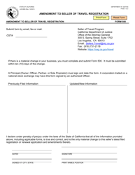 Form JUS8806 (500) Amendment to Seller of Travel Registration - California