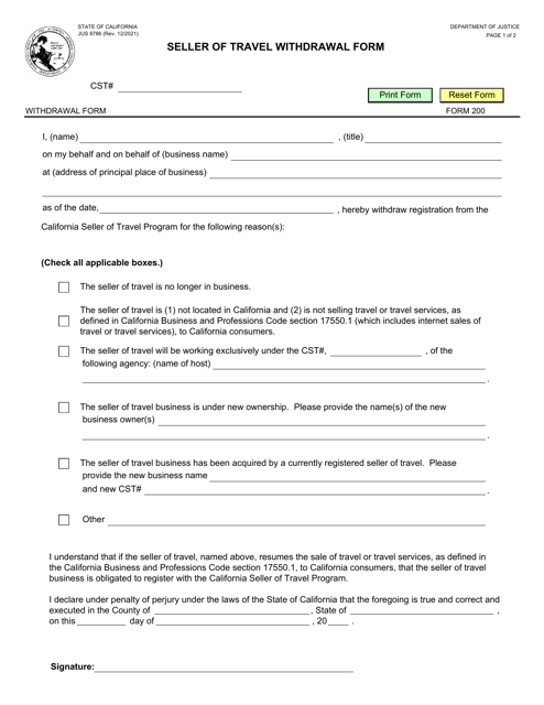 Form 200 (JUS8786)  Printable Pdf