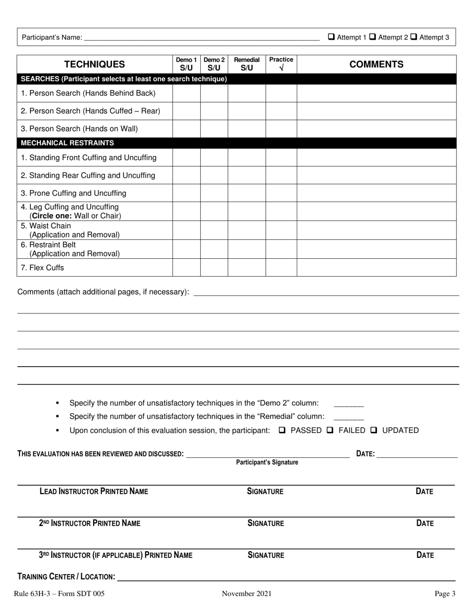 Form SDT005 Protective Action Response Performance Evaluation - Florida, Page 3