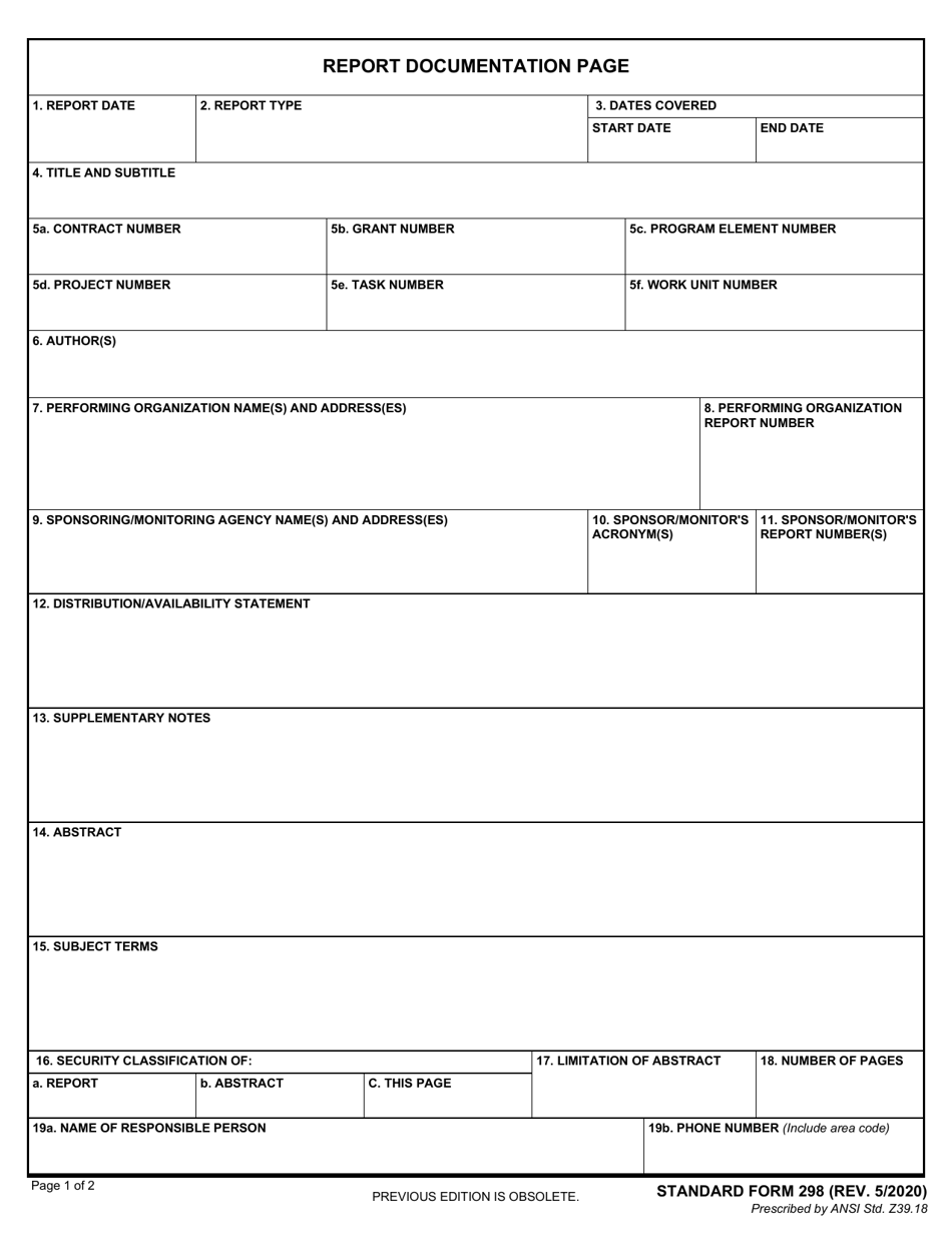 GSA Form 298 Report Documentation Page, Page 1