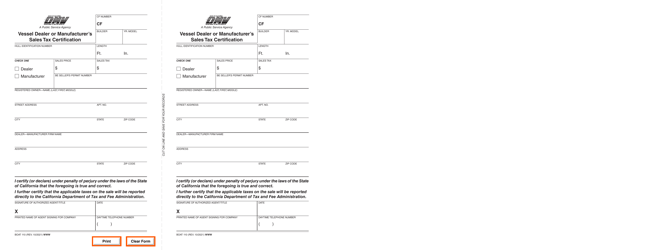 Document preview: Form BOAT110 Vessel Dealer or Manufacturer's Sales Tax Certification - California