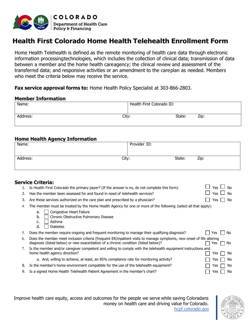 Health First Colorado Home Health Telehealth Enrollment Form - Colorado Download Pdf