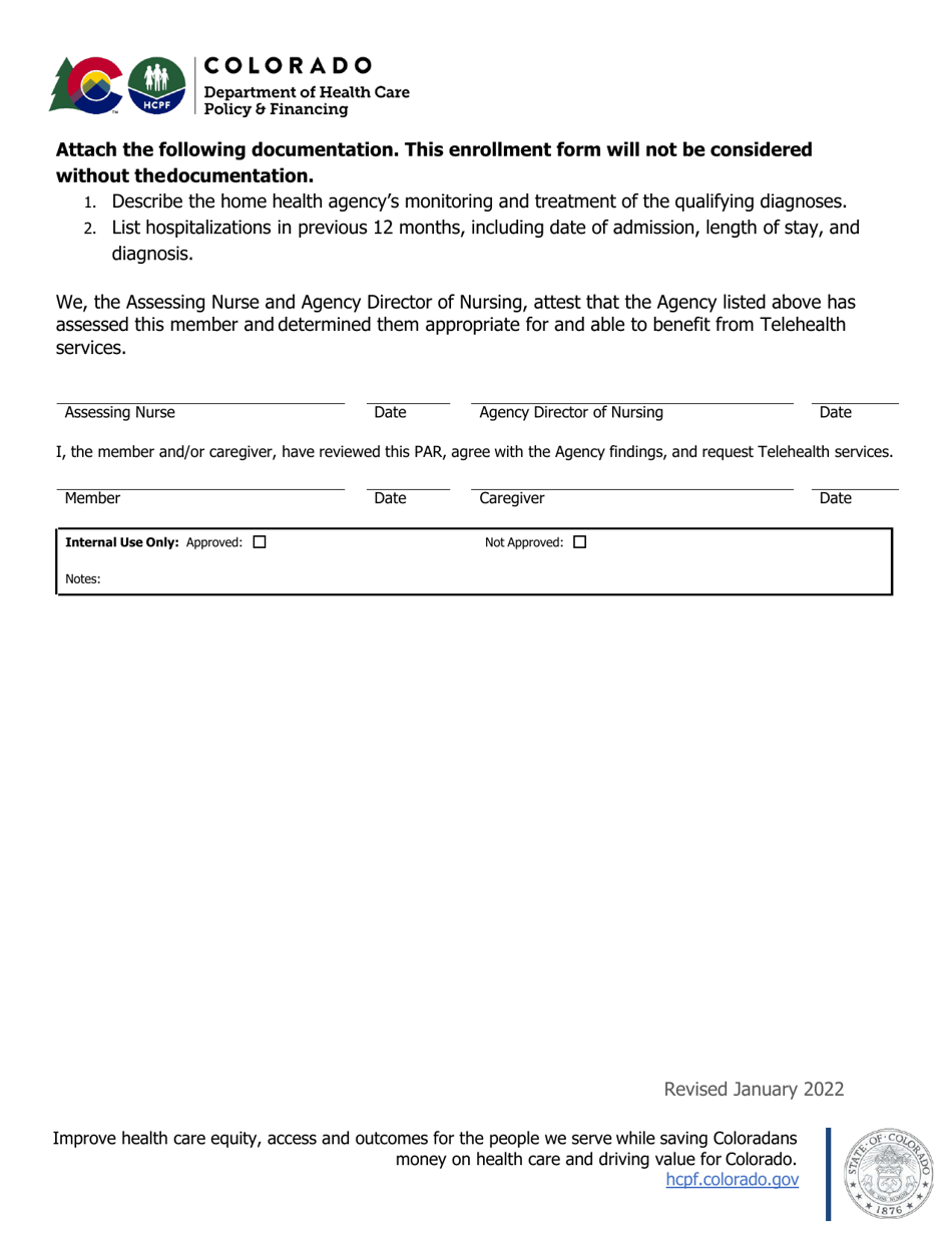 Health First Colorado Home Health Telehealth Enrollment Form - Colorado, Page 2