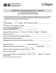 Inpatient Prior Authorization Request Form - Colorado