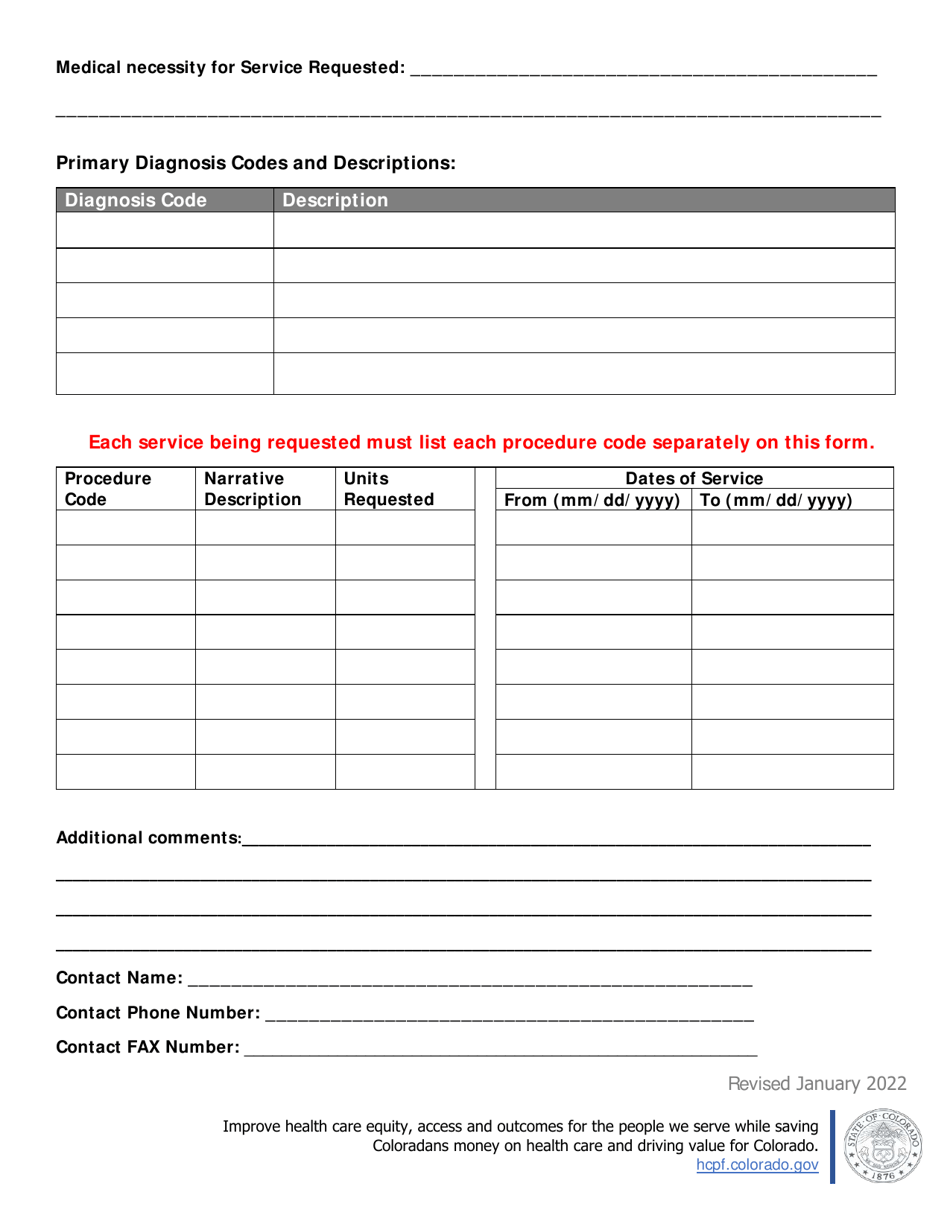 Outpatient Prior Authorization Request Form - Colorado, Page 2