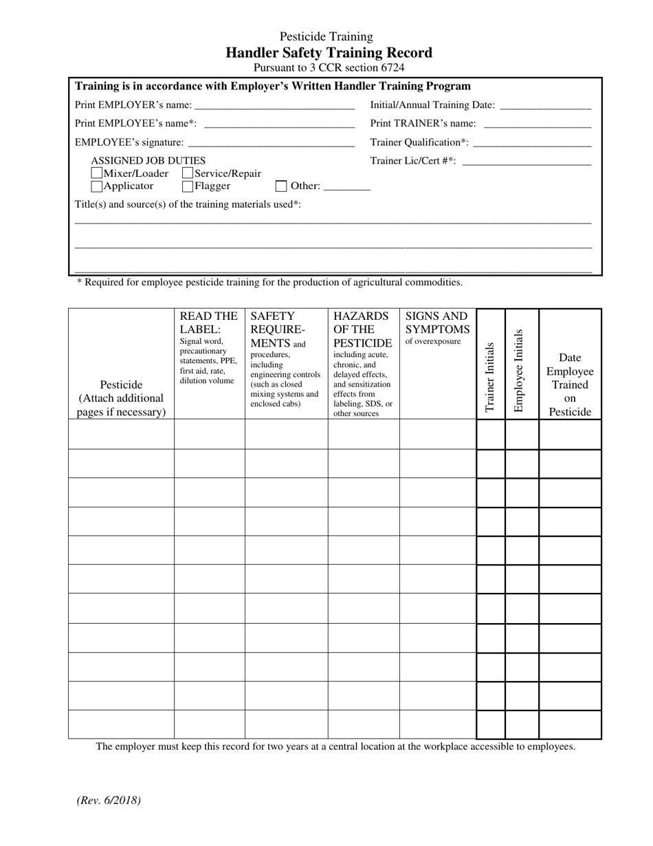 California Handler Safety Training Record - Fill Out, Sign Online and ...