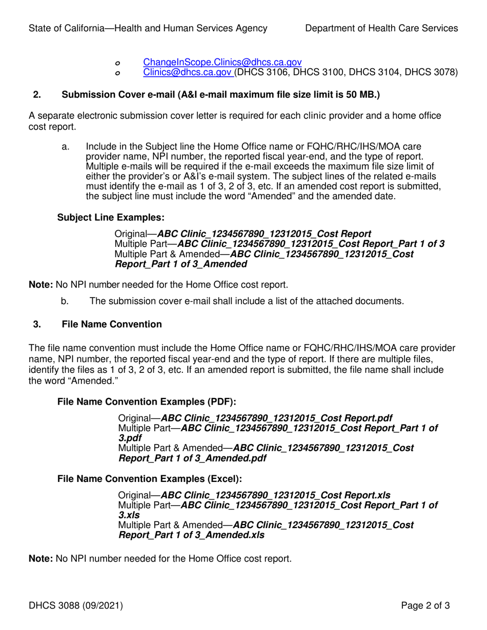 Form DHCS3088 Instructions - Medi-Cal Worksheets Electronic Submission Protocol Fqhc / Rhc / Ihs / Moa Providers and Fqhc / Rhc Home Offices - California, Page 2