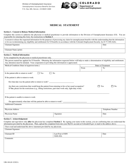 Form UIB-188 Medical Statement - Colorado