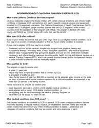 Document preview: Form DHCS4480 Application to Determine Ccs Program Eligibility - California