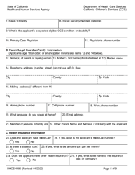 Form DHCS4480 Application to Determine Ccs Program Eligibility - California, Page 5