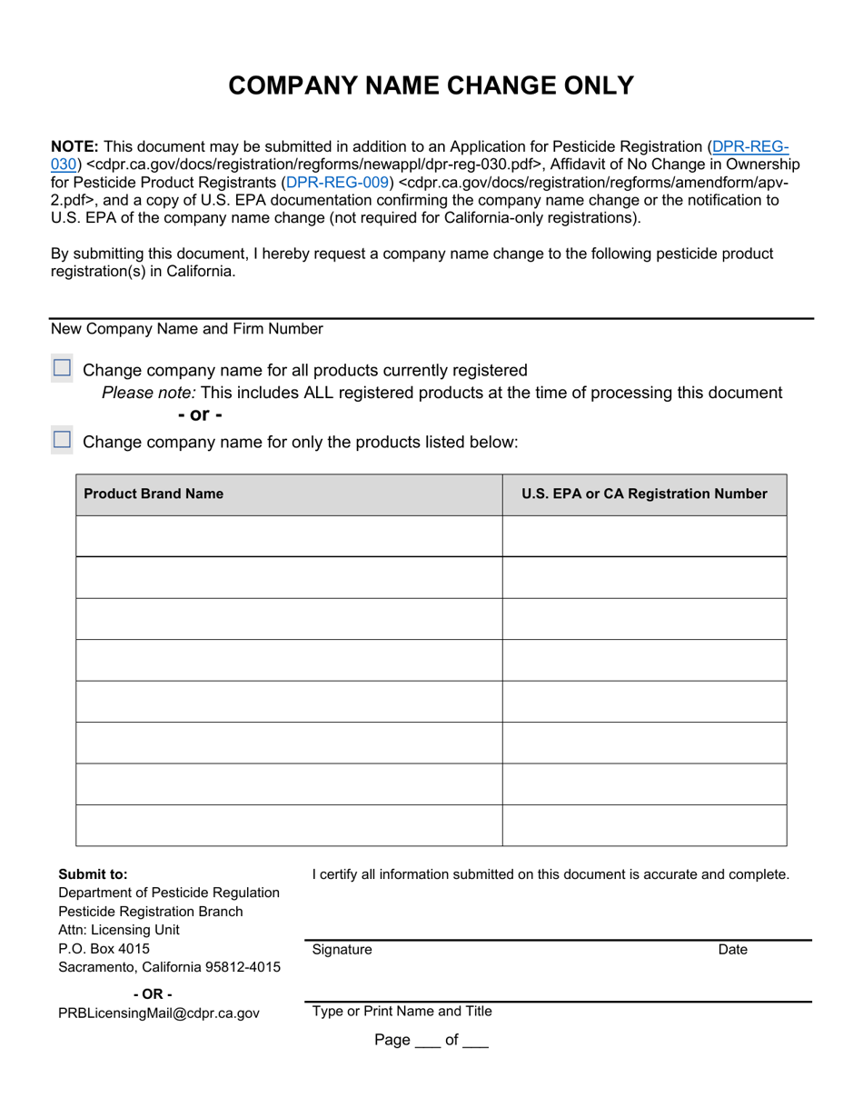 Company Name Change Only - California, Page 1