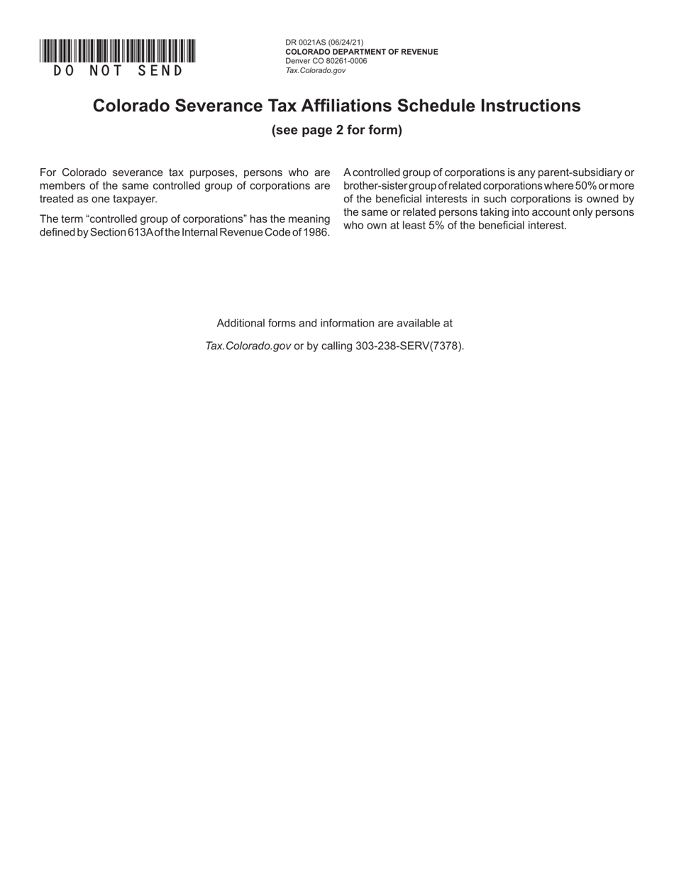 Form DR0021AS Colorado Severance Tax Affiliations Schedule - Colorado, Page 1