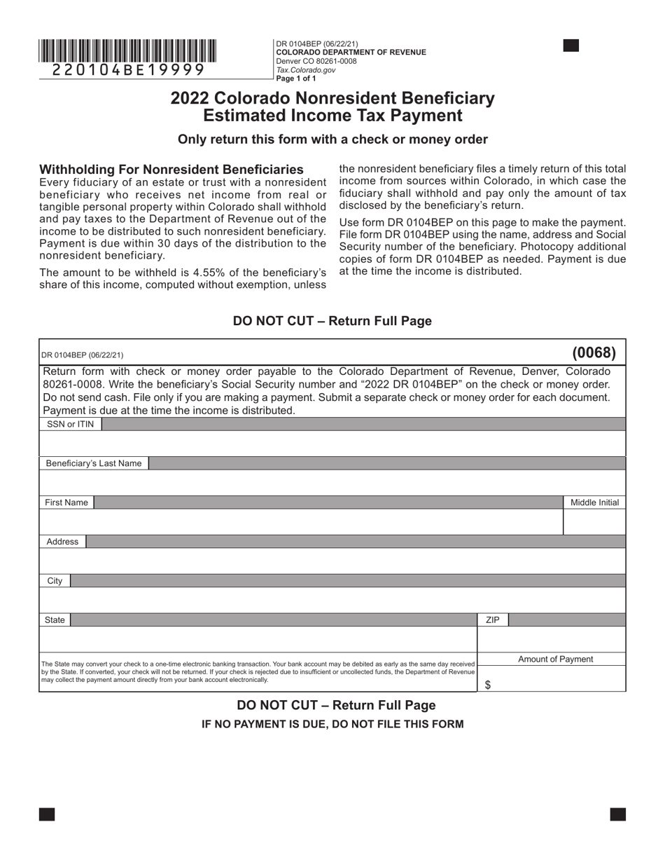 Form DR0104BEP Nonresident Beneficiary Estimated Income Tax Payment - Colorado, Page 1