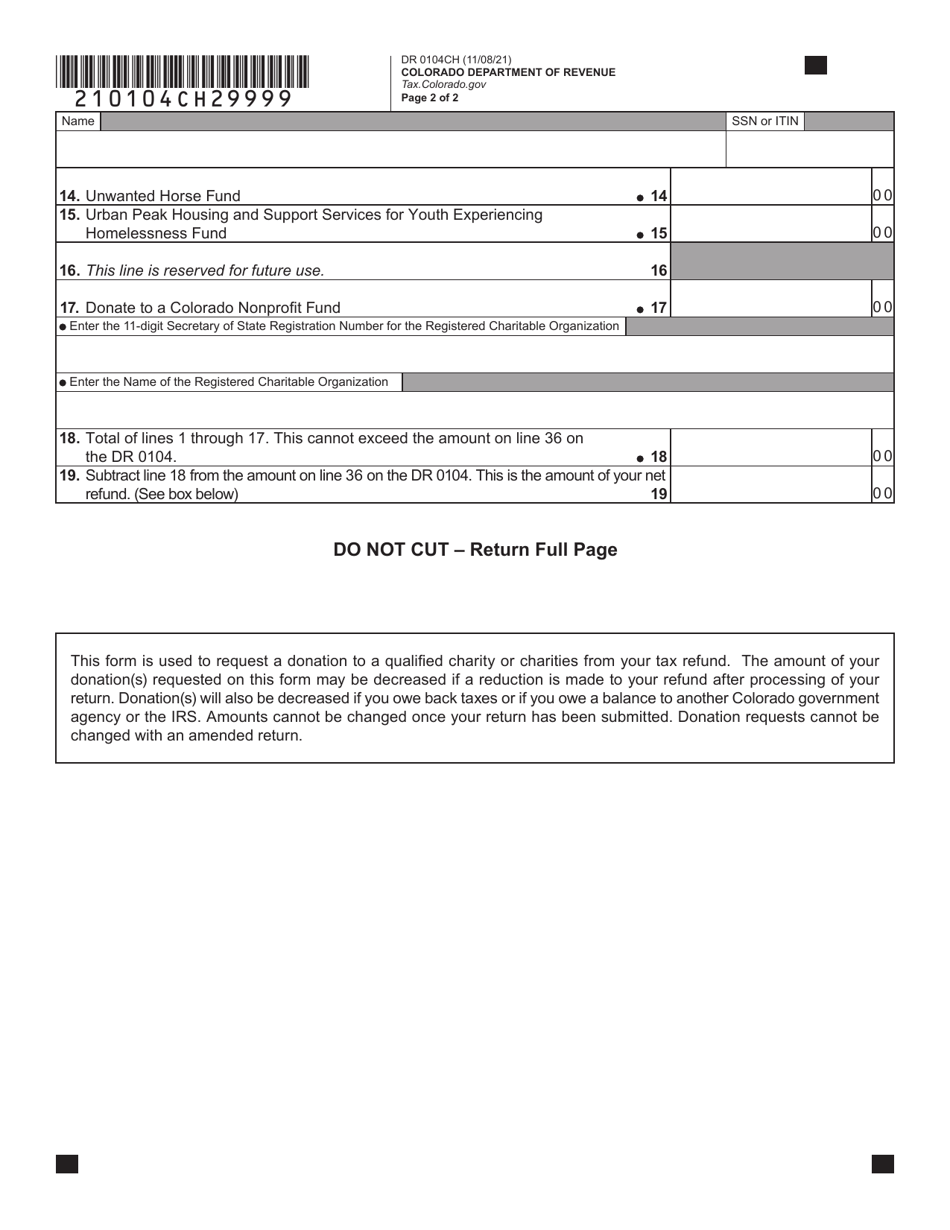 Form DR0104CH Voluntary Contributions Schedule - Colorado, Page 2