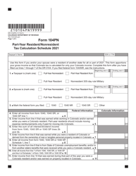 Form DR0104PN Part-Year Resident/Nonresident Tax Calculation Schedule - Colorado