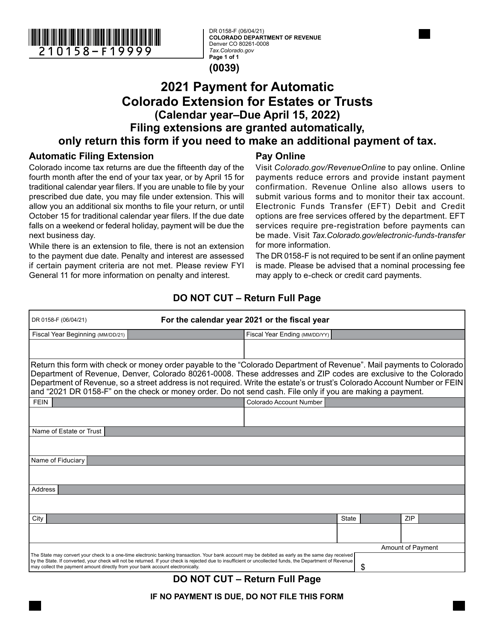 Form DR0158-F 2021 Printable Pdf