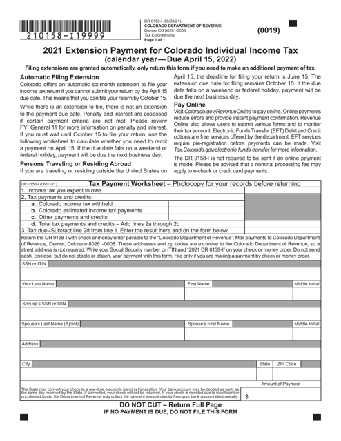 Form DR0158-I 2021 Printable Pdf