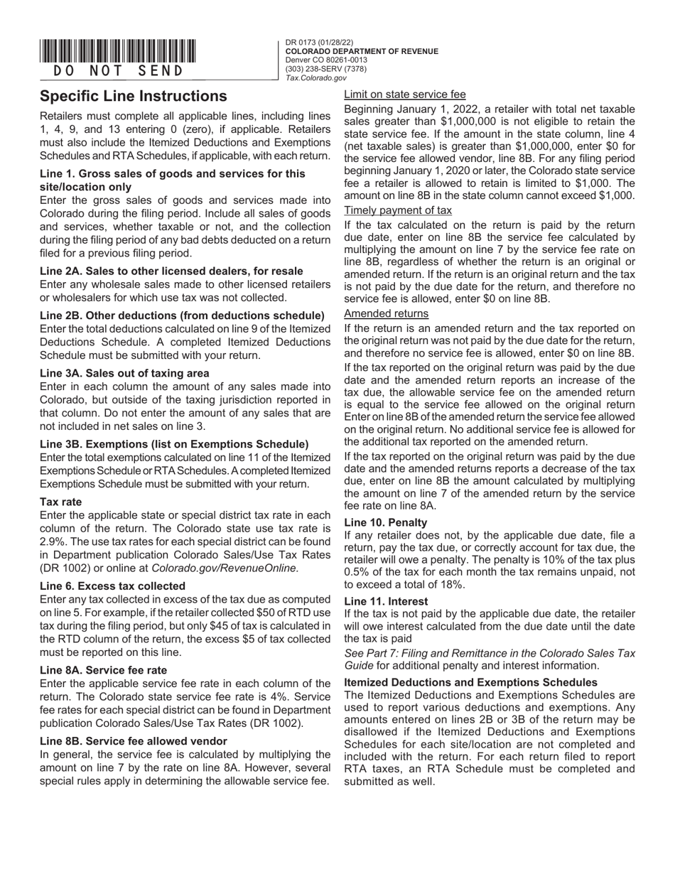 Form DR0173 Retailers Use Tax Return - Colorado, Page 4