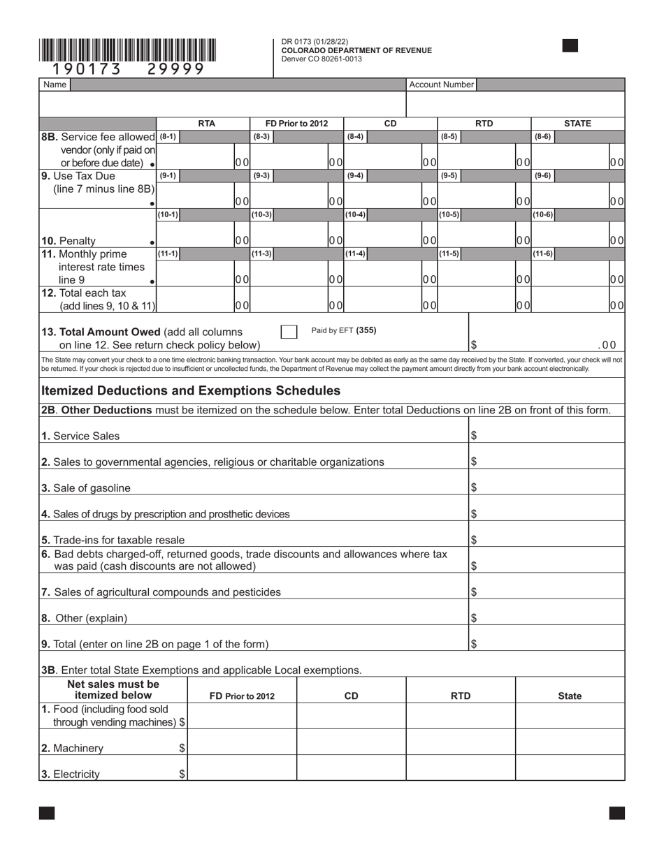 Form DR0173 Retailers Use Tax Return - Colorado, Page 6
