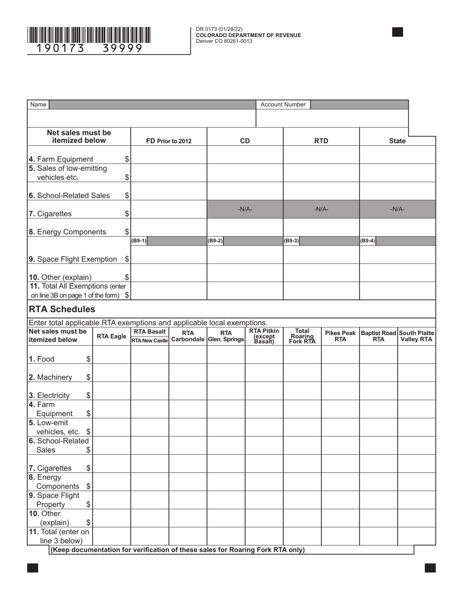 Form DR0173 Retailers Use Tax Return - Colorado, Page 7